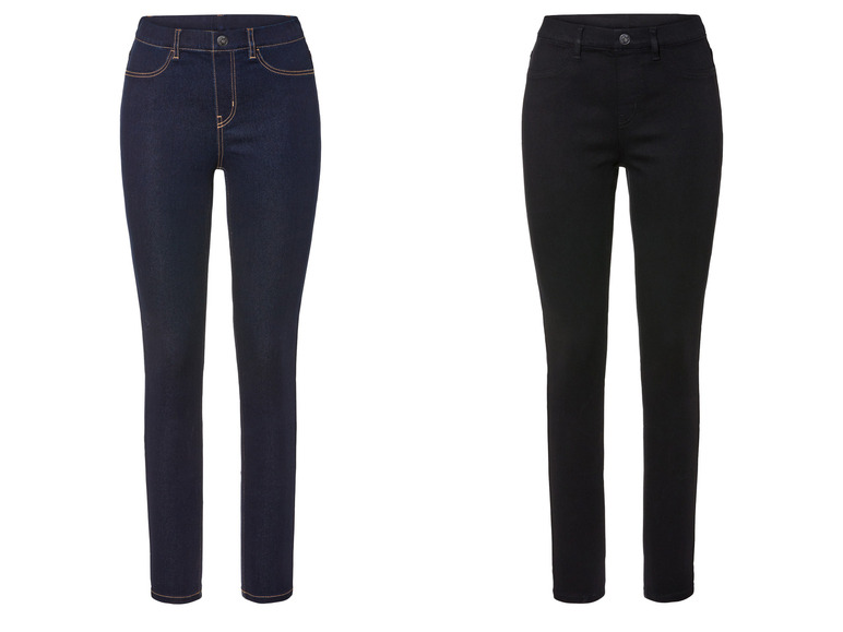 Twee paar skinny jeans, één in donkerblauw en één in zwart.