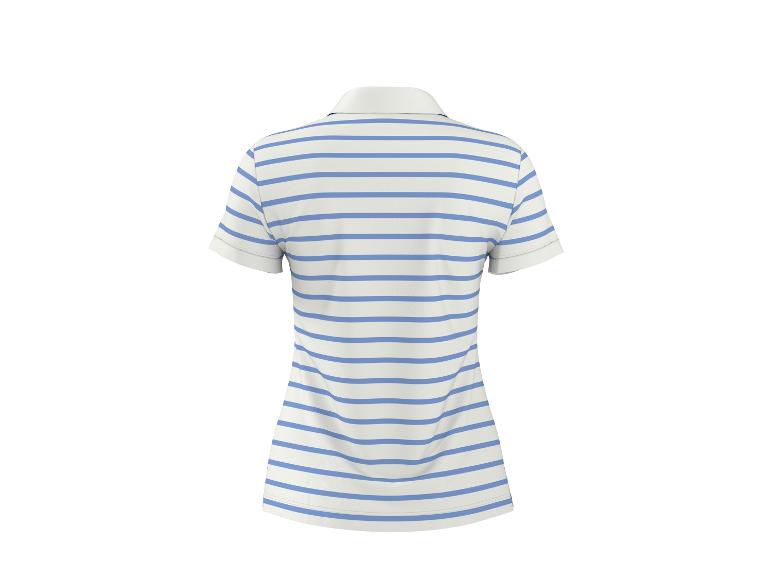 Gestreept damespoloshirt in wit en blauw, achteraanzicht