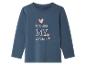 Donkerblauw lang mouw shirt voor meisjes, met hartjes en tekst 'You are my favorite'.
