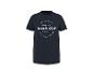 Donkerblauw T-shirt met witte opdruk 'ON THE COAST SINCE 1973 Beach Club CALIFORNIA DINE. SOCIAL. RELAX.'