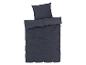 Donkerblauwe, gewassen linnen dekbedovertrekset: dekbedovertrek, kussensloop en kussenslopen.