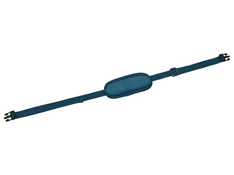 Donkerblauwe heuptas met zwarte gespen.