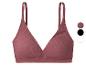 Geribbelde roze-bruine bralette met dunne bandjes en een elastische band.
