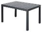 Donkergrijze rechthoekige tuintafel met lattenblad en metalen frame.