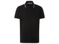 Een zwart poloshirt met witte boord en manchetten.