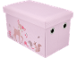 Roze opbergdoos met deksel en bosdiertekeningen zoals een hertje, egel en eekhoorn.