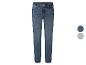 Blauwe damesjeans met twee kleurcirkels aan de rechterkant.