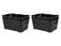 Twee sets zwarte plastic opbergmanden met een geweven patroon.
