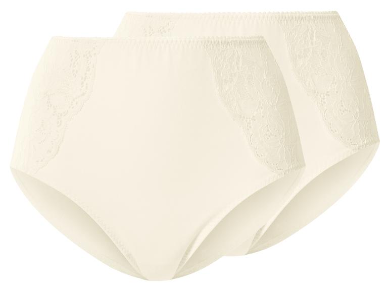 Twee crèmekleurige dames high-waist slips met kanten details
