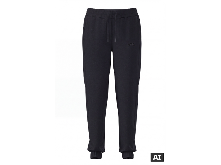 Zwarte joggingbroek met elastische tailleband en boorden aan de enkels.