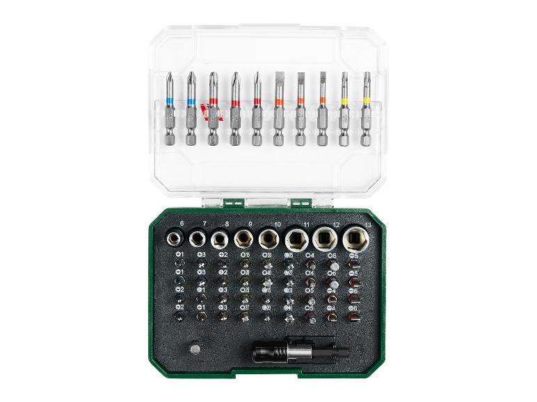 Set schroefbits en dopsleutels met transparante opbergdoos