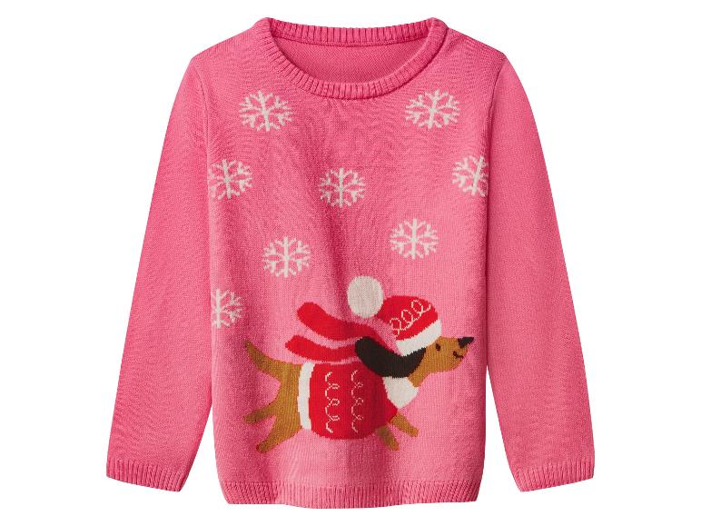 Roze trui met teckel- en sneeuwvlokkenpatroon