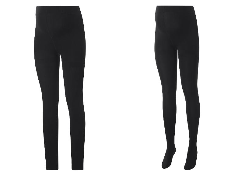 Zwarte legging en panty, voor- en achterkant.