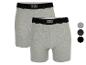Twee grijze Mexx boxershorts met zwarte tailleband en logo.