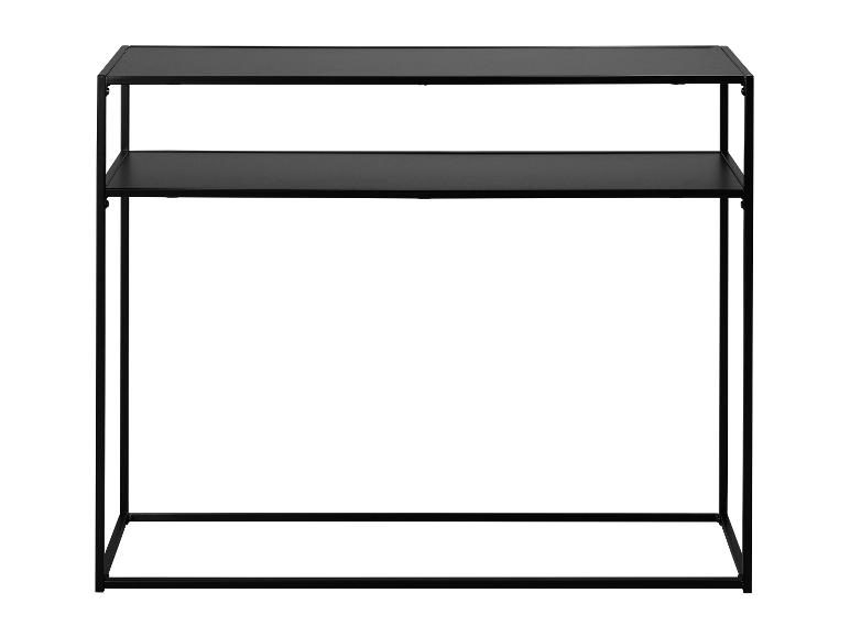 Zwarte metalen consoletafel met twee planken.