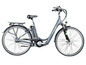 Een grijze Zundapp elektrische fiets met een bagagedrager.