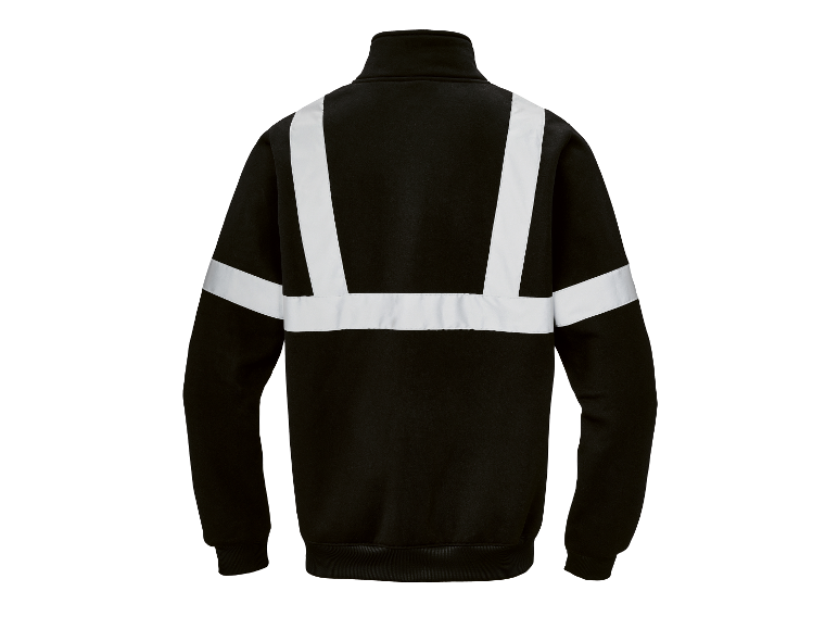 Zwarte sweater met reflecterende strepen.