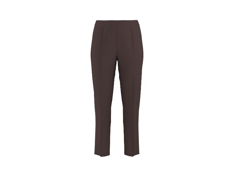 Bruine damesbroek met elastische tailleband en rechte pijpen.