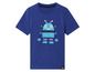 Een donkerblauw T-shirt met een robot print