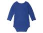 Blauwe baby body met lange mouwen.