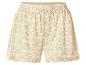 Beige shorts met schelpenpatroon en elastische tailleband.
