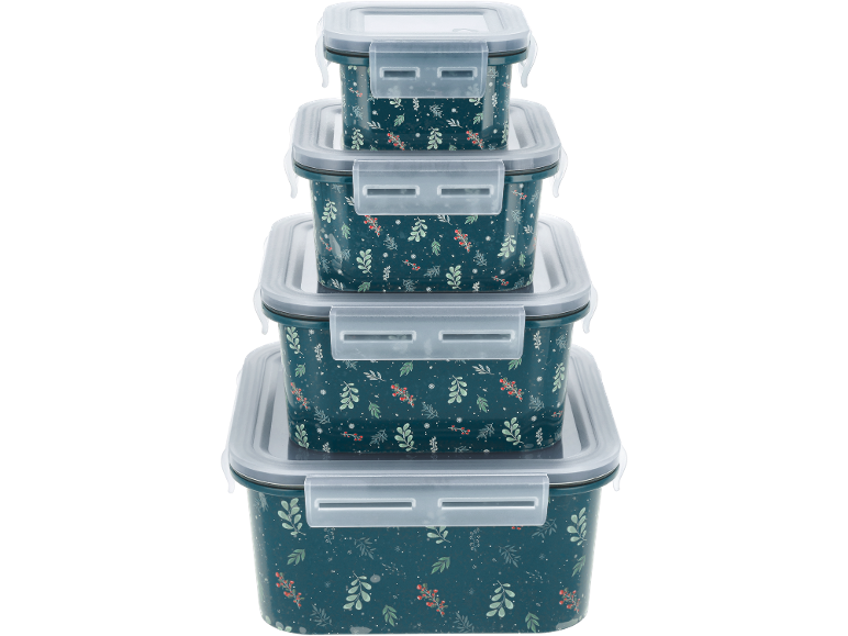 Stapelbare opbergdozen set met bladeren- en bessenpatroon.