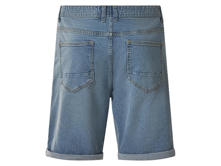 Blauwe denim shorts voor heren, achteraanzicht