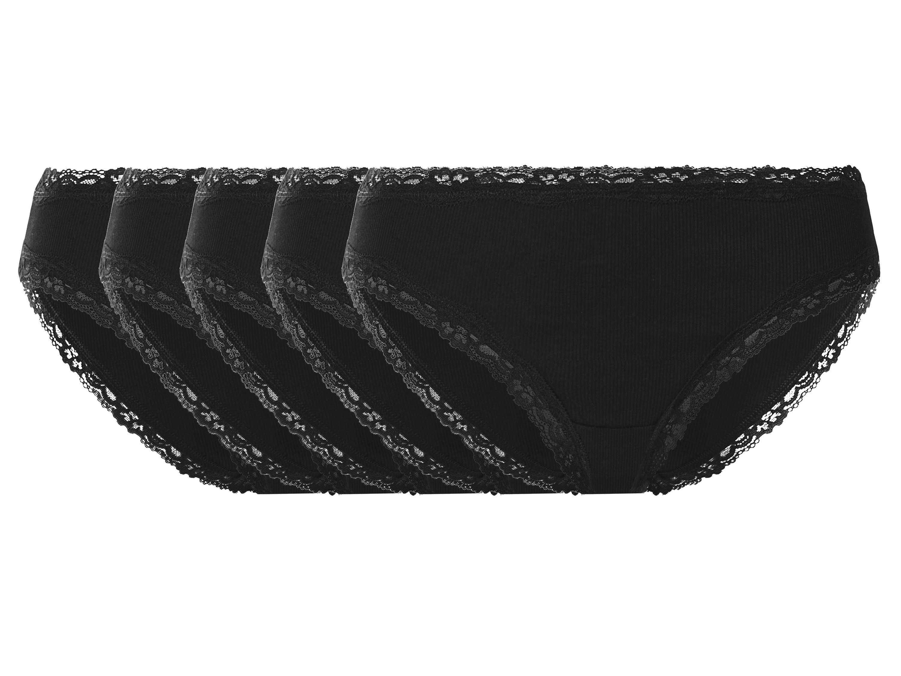 esmara Set van 5 geribde dames onderbroeken (Zwart, L (44/46))