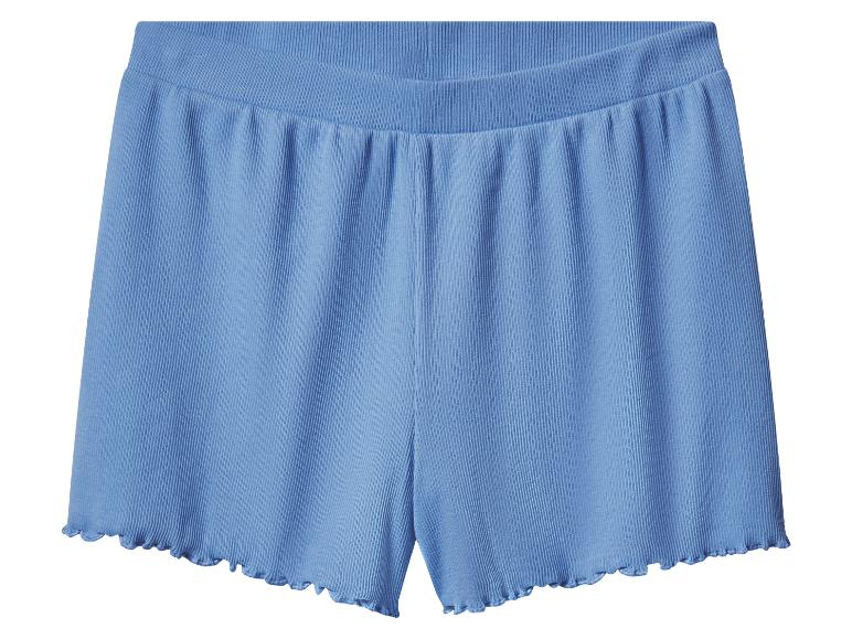 Blauwe geribbelde shorts met gezoomde rand.