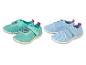 Kinderschoenen: turquoise en blauwe sneakers met klittenbandsluiting.