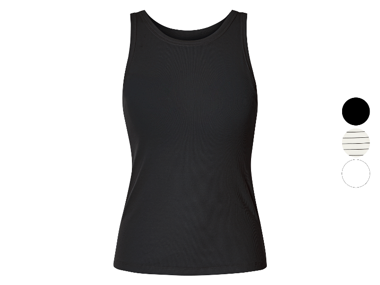Zwart geribbeld tanktop met opties in wit en gestreept.