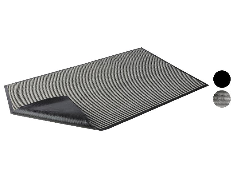 Gestreepte deurmat met zwarte rand.