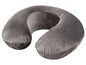Een grijs, U-vormig kussen voor reizen