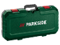 Een groene gereedschapskoffer met het witte en rode 'PARKSIDE'-logo.