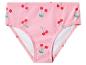 Roze kinderbikinibroekje met een patroon van rode kersen.