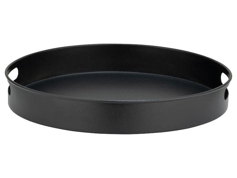 Ronde zwarte dienblad met handgrepen, modern design.