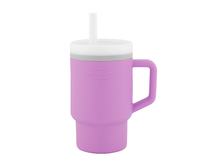 Paarse Infantino beker voor kinderen met rietje.