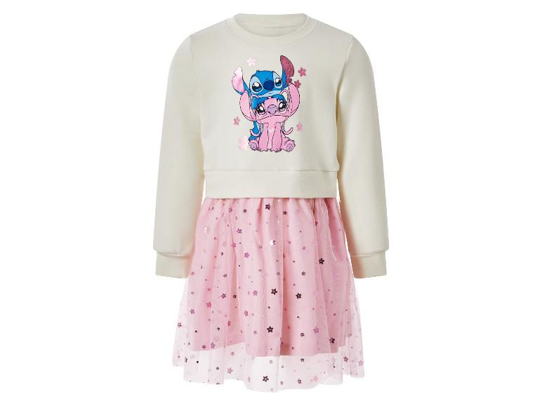 Witte kinderjurk met roze tule rok en Stitch- en Angel-opdruk.