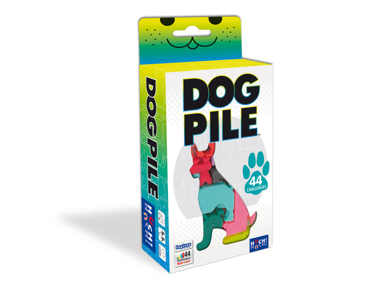 Een doos met een logicus puzzel 'Dog Pile' met 44 uitdagingen.