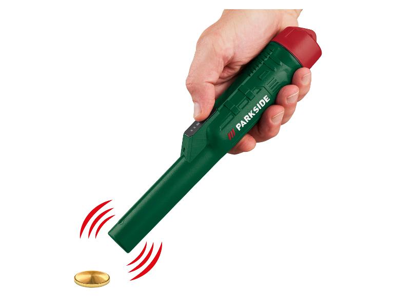 Handmetaaldetector die een munt detecteert met geluidsgolven