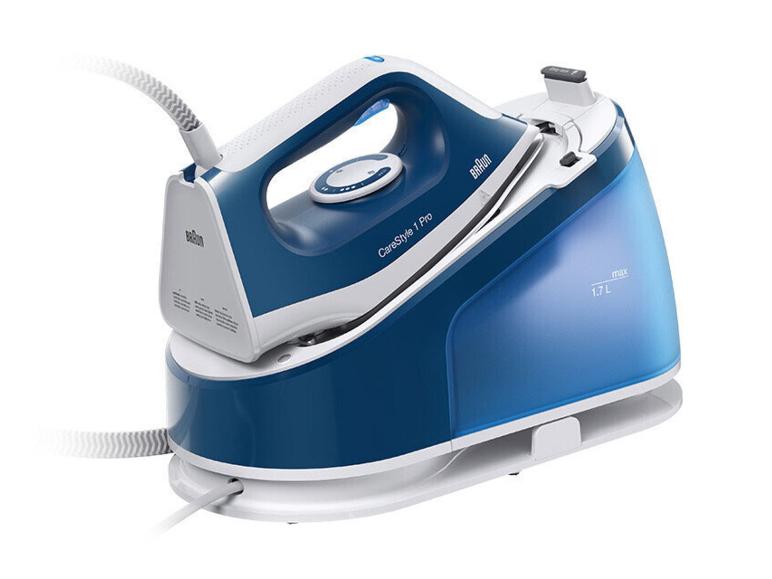 Braun CareStyle 1 Pro stoomgenerator in blauw en wit.