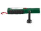 Groene werklamp met rode haak en zwarte magnetische basis