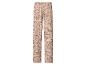 Roze damesbroek met bloemenprint en elastische tailleband.