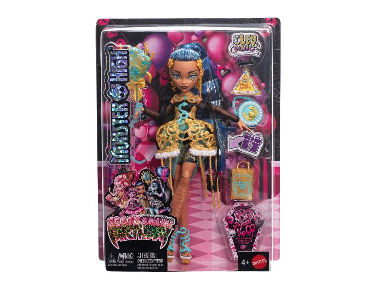 Monster High Cleo De Nile pop in verpakking met accessoires en verjaardagsthema.