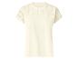 Crèmekleurig dames T-shirt met korte mouwen en broderie anglaise op de schouders