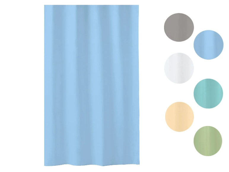 Lichtblauwe douchegordijn, diverse kleuren beschikbaar.