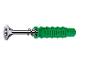 Schroefplug met metalen schroef en groene kunststof anker.