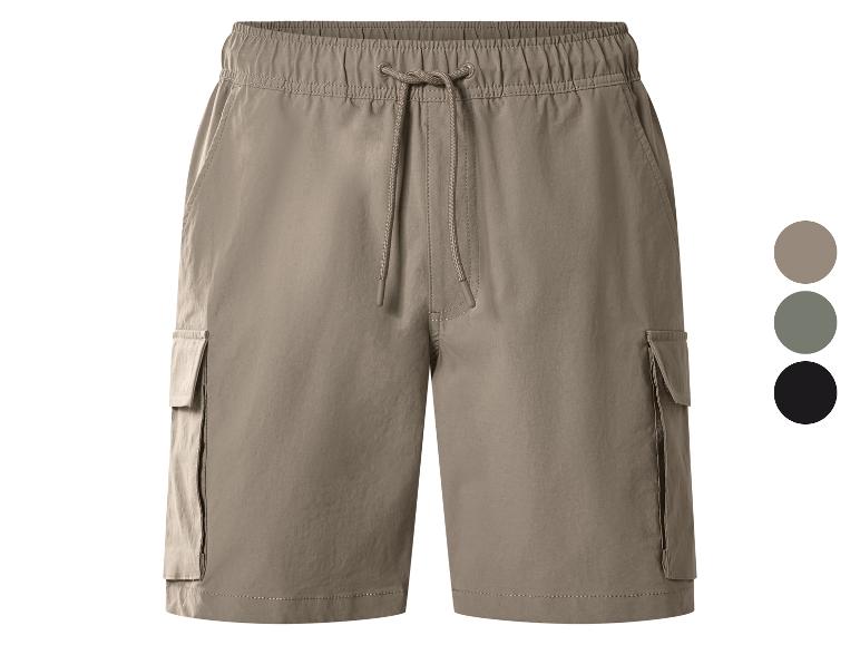 Khaki cargoshorts met elastische tailleband en trekkoord, met kleuropties.