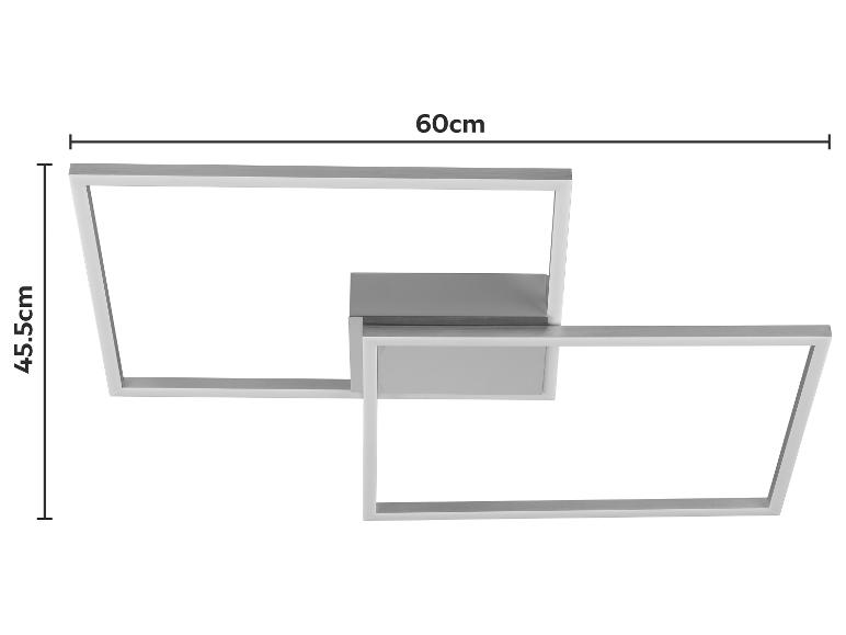 Moderne grijze LED-plafondlamp met twee rechthoekige frames, 60x45,5 cm.