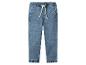 Blauwe kinder jogger jeans met elastische taille en trekkoord.